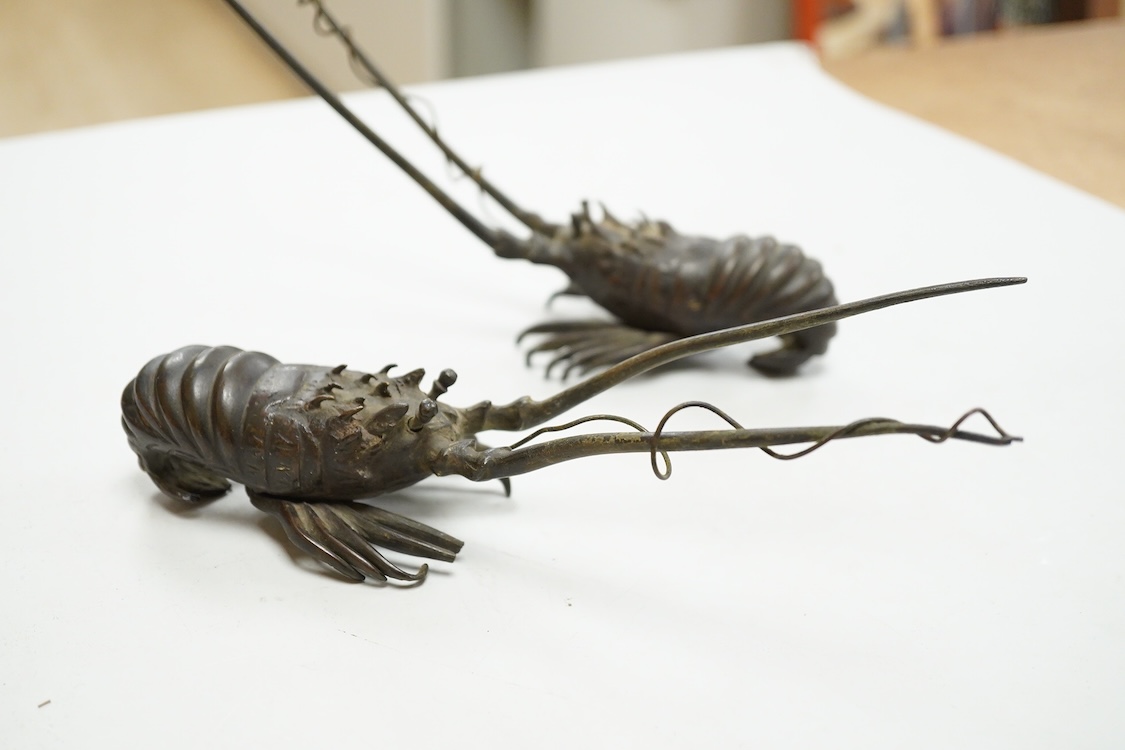 Two Japanese bronze models of crayfish, 22cm wide